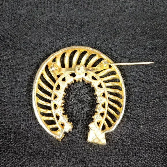 Vintage Gerrys Horseshoe Brooch Pin Faux Pearls Pink Rhinestones Chic Gold Tone - Picture 4 of 10